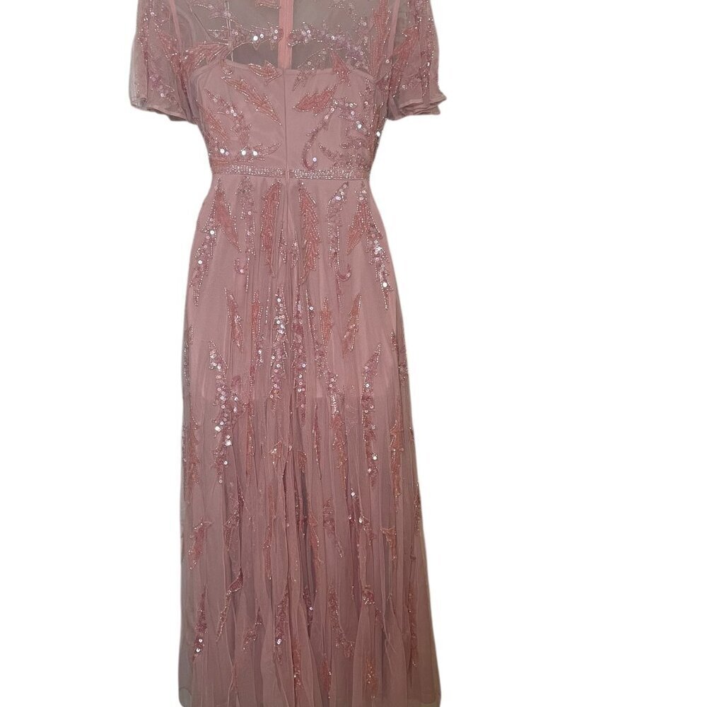 Mac Duggal Wisteria Sequin Beaded Tulle Midi Dress Size 4 Sample Gown - Picture 4 of 9